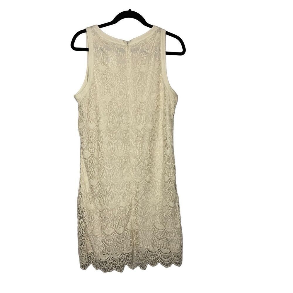 NWT Ann Taylor Loft Cream Crochet Lined Sleeveless Shift Dress Women’s Size 14 - Picture 5 of 5